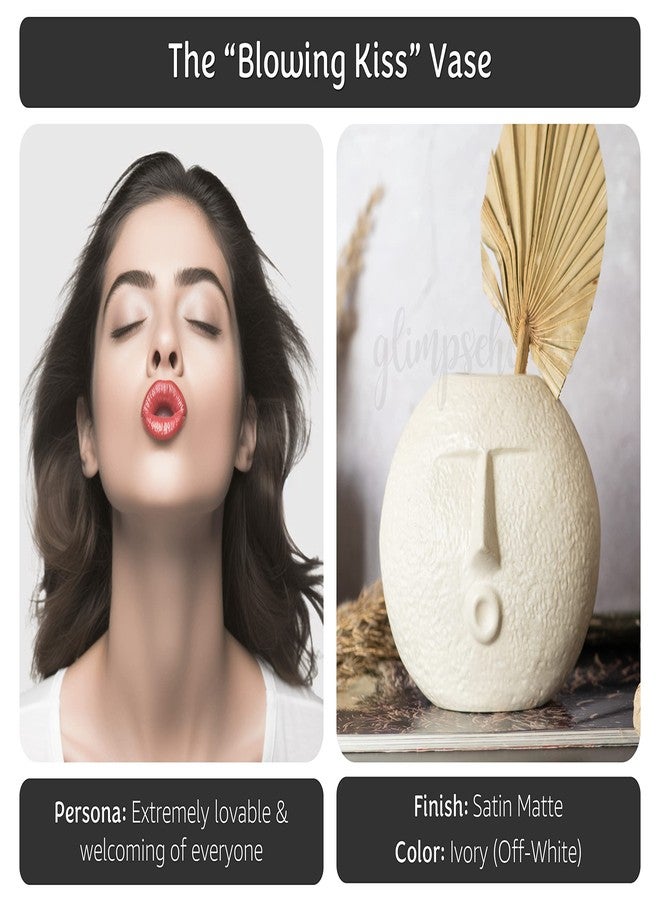 Glimpse Homes مزهرية زهور سيراميك من Glimpse Homes | مزهرية وجه القبلة المتطايرة 6 بوصات (أبيض، لمسة نهائية ساتان غير لامعة) - Image 2